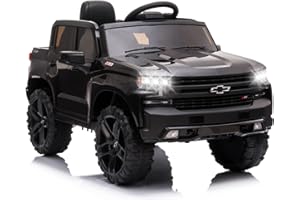 PALBY'S 12V Ride on Car,Battery Powered Licensed by Chevrolet Silverado GMC Kids Ride On Truck,Toddler Electric Vehicles Toys w/Remote Control, MP3/Bluetooth, Spring Suspension, LED Light (Black)
