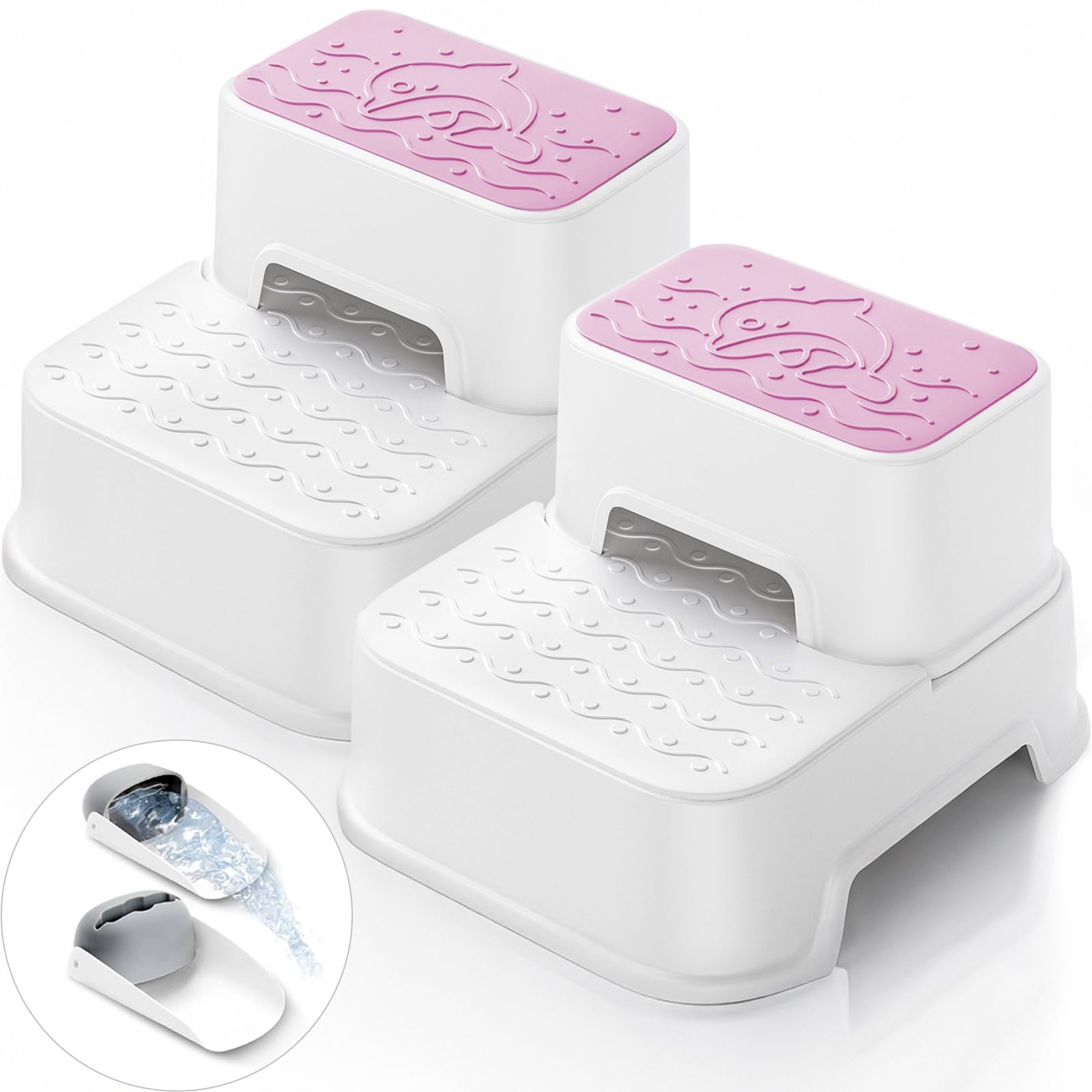 Photo 1 of 2-Step Stool for Kids - Toddler Anti-Slip Step Stool for Bathroom Sink/Toilet Potty Training/Kitchen Counter, 10" Height, 220 lbs Capacity, Durable & Stable (2Packs Pink)