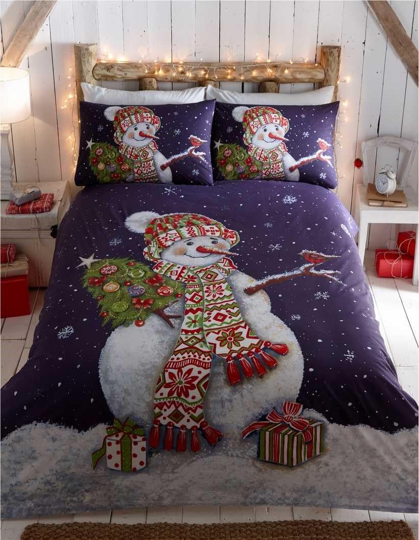 Kampala Hill Vintage Snowman Bedding Festive Christmas Xmas Duvet Cover Set Double