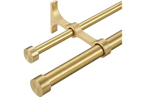 Lwiiom Double Curtain Rods with Aluminum End Cap and Full Surround Brackets,1"Front and 5/8" Back Rod,Adjustable between 72 to 144 Inches (6-12 Feet), Brass Double Window Drapery Rod