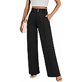 FUNYYZO Wide Casual Pants Women's High Elastic Waisted Business Work Trousers Long Straight Suit Pants