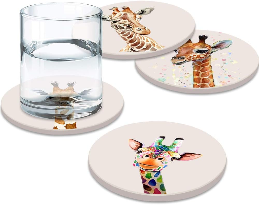 MAYCARI Art Giraffe Coasters Set of 4 with Cork Base Protection - Image 3
