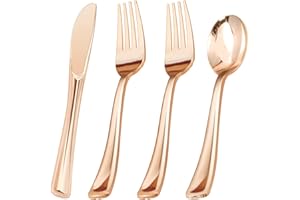 BESTVIP 60PCS Rose Gold Plastic Silverware, Rose Gold Disposable Utensils, Heavy Duty Cutlery Set of 30 Rose Gold Forks, 15 Rose Gold Spoons, 15 Rose Gold Knives for Parties, Weddings, Catering