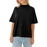 Womens Casual Short Sleeve Mock Neck T Shirts Summer Loose Fit Basic Plain Tee Tops