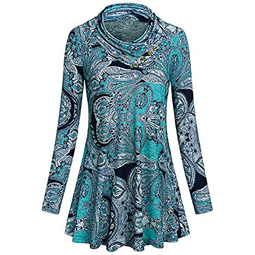 Women Button Blouse Duseedik Henley Mock Neck Paisley Long Sleeve Plus Size Casual Tops T-Shirt