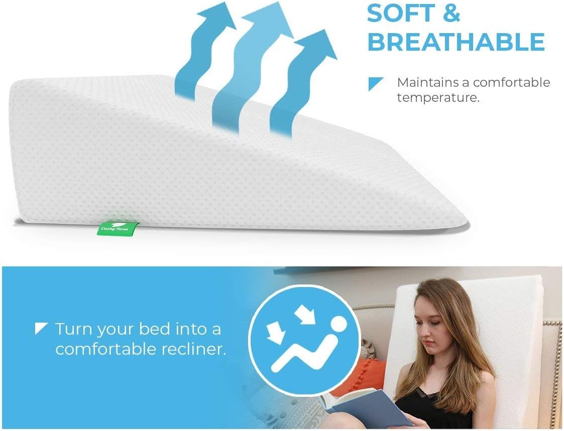 Wedge Pillow for Sleeping - 7.5 Inch Memory Foam Bed Wedge for Sleeping, Reading, Post Surgery & Leg Elevation - Triangle Pillow with Washable Cover 26x25x7.5 inch: Home & Kitchen