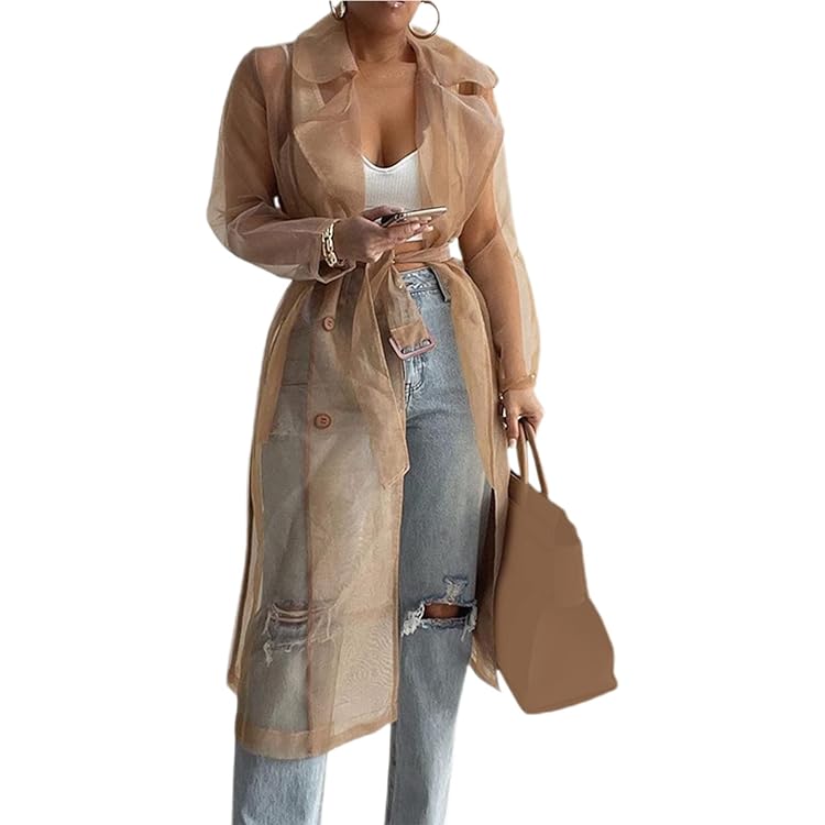 ジャケット・アウター sheer dress trench coat - beige Elegant Beige Organza Trench Coat: Sheer Women's Blazer - Etsy