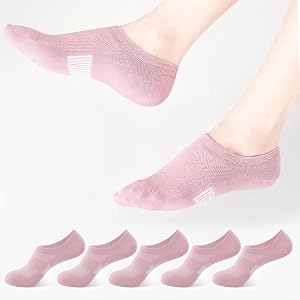 5 Pairs Pink No Show Socks for Women, Low Cut Non Slip Athletic Cotton Invisible Socks - US 6-9