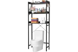 Ecoprsio Over-The-Toilet Storage Rack, 3-Tier Bathroom Organizer Shelf Over Toilet, Freestanding Space Saver Toilet Stands with 4 Hooks, Black
