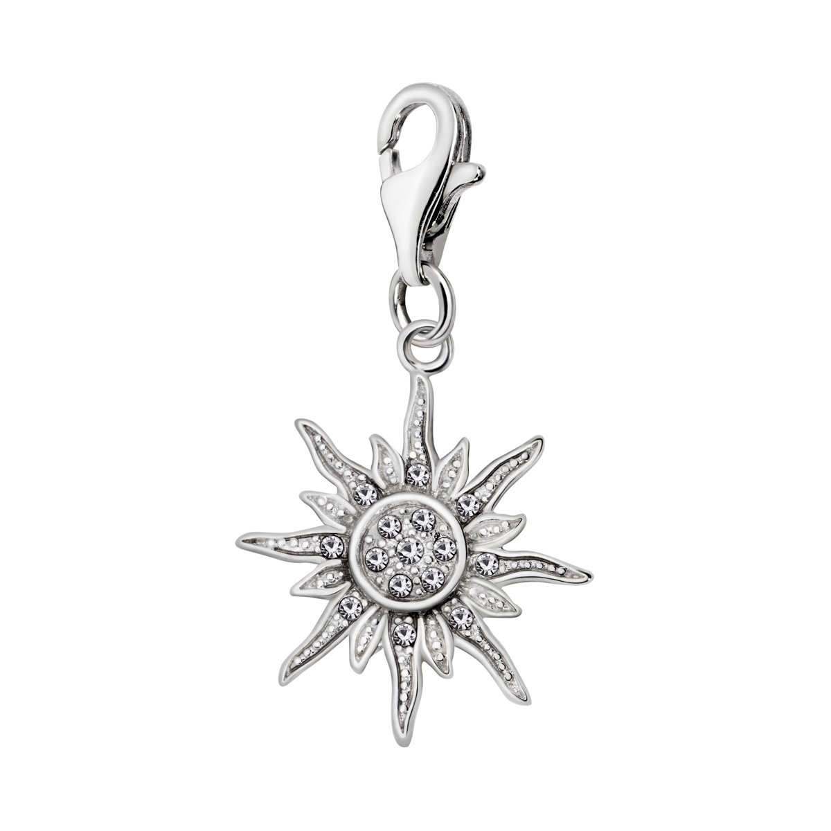 Quiges 925 Sterling Silver White Cubic Zirconia Sun Rays Lobster Clasp Charm Clip on Pendant