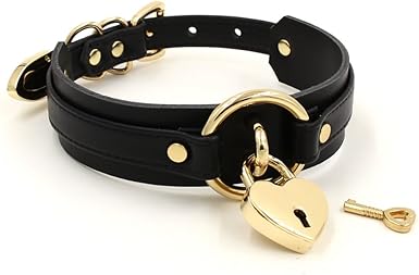 Amazon Com Handmade Heart Lock O Ring Thick Faux Leather Choker Collar Necklace Black With Gold Alloy Clothing