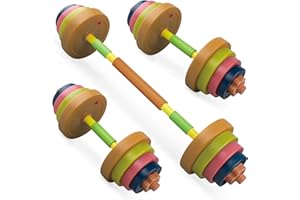 Hitish Kids Exercise Weight Set, 2-In-1 Barbell and Dumbbell Workout Equipment, Toddler Beginner Gym Toy for Pretend Play Lifting Exercise & Fitness, Adjustable Fill with Sand or Water