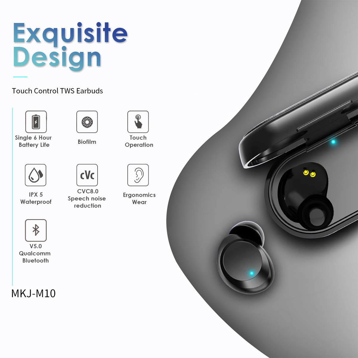 HOMVILLA Auriculares Bluetooth para Deporte, Auriculares con micrófono Bluetooth Mini Verdadero, Auriculares Bluetooth V5.0 60H Playtime Auriculares inalámbricos, Sonido estéreo Auriculares TWS