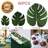 60Pcs Artificial Palm Leaves Tropical Plant Faux Leaves Hawaiian Luau Party Jungle Beach Theme BBQ Birthday Party Table Leaves Decorations (12 Small+36 Middle+12 Large)