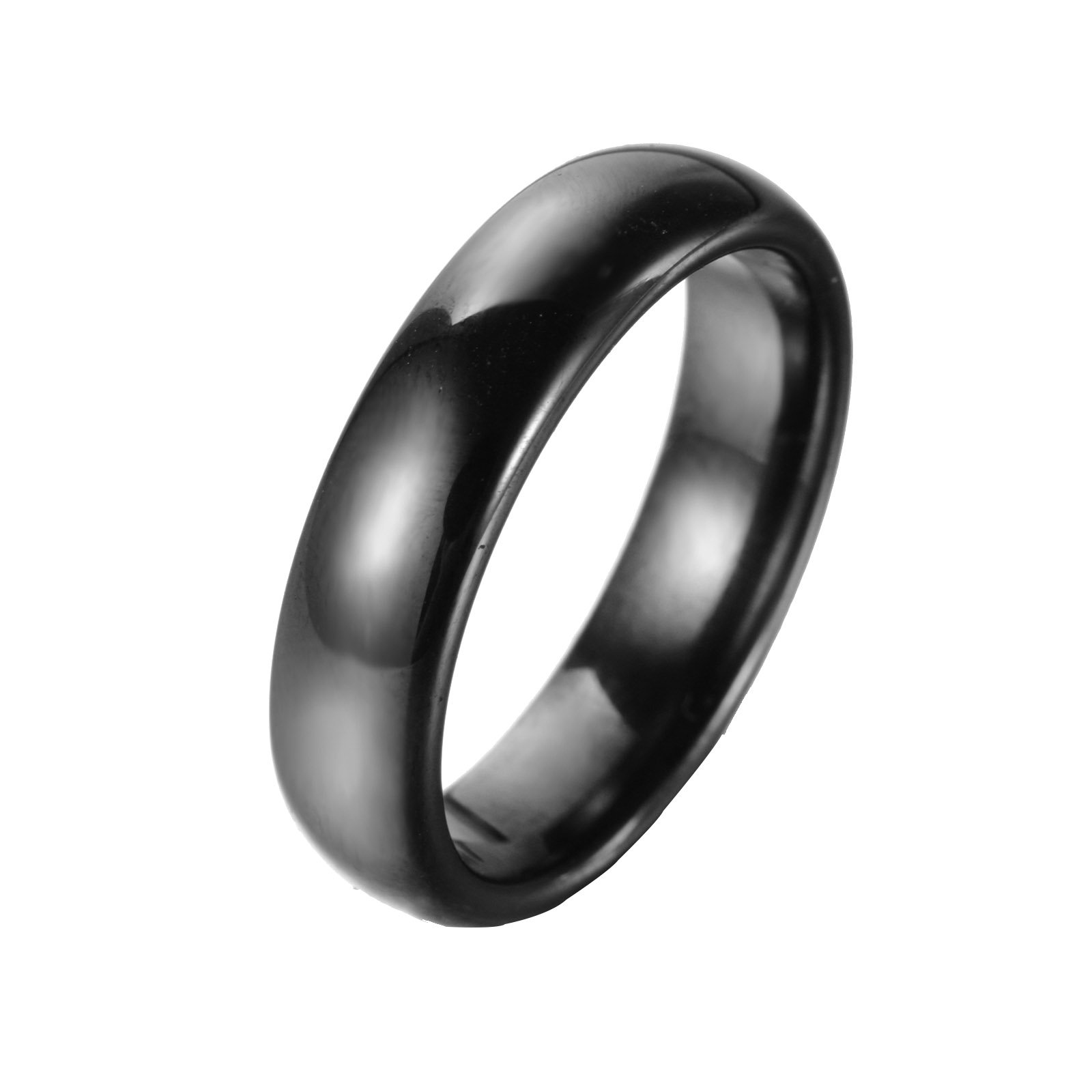 PMTIER Men's Ceramic Dome High Polish Plain Black Ring
