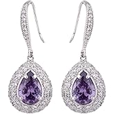 CZ Teardrop Earrings for Women - Sterling Silver Bridal Pear Shape Cubic Zirconia Crystal Rhinestone Fishhook Dangle Drop Earrings for Bride Bridesmaids Wedding Party Prom Fashion Costume Jewelry