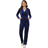 MIDNIGHTSUN Women's Velour Tracksuit 2 Piece Full Zip Hooded Sweatsuits Outfits Velvet Sportswear Jogging Set
