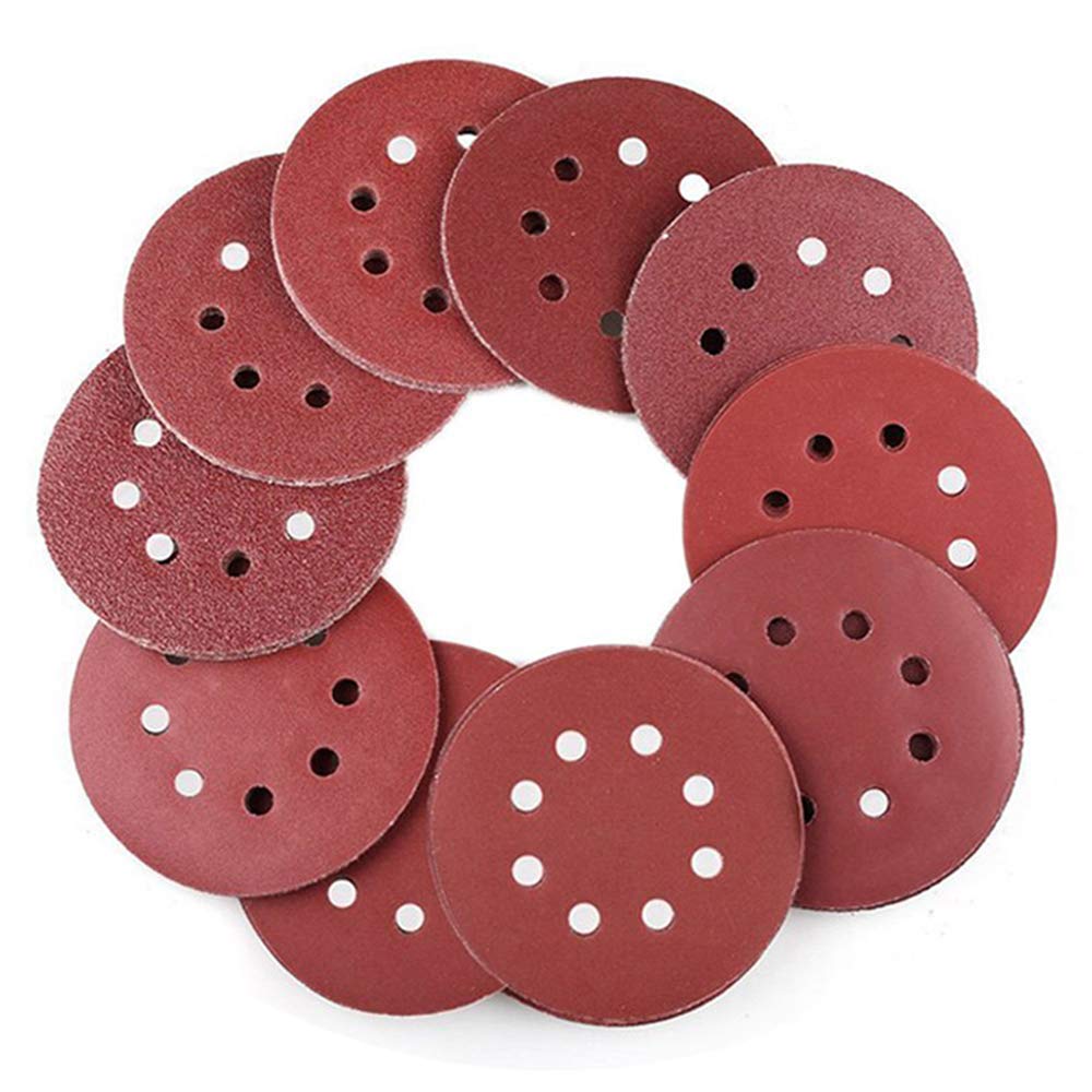 Yesallwas 60PCS 125mm Sanding Discs Pads Hook and Loop 8-Holes Sandpaper 40 60 80 100 120 180 240 320 400 800 Grits Assorted for Random Orbital Sander