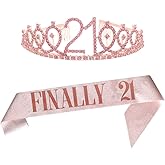 21st Pink Birthday Tiara and Sash Happy 21st Birthday Party Supplies 21st Birthday Glitter Satin Sash and Crystal Tiara Princess Birthday Crown for Girls 21st Birthday Party Decorations