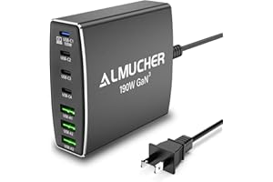 ALMUCHER 190W USB C Charging Station 7 Port PD 3.0 USB C Charger Block 100W Max Single Port Fast Charger Aluminum Alloy GaN Charger Power Adapter for MacBook Pro/Air iPhone iPad, Samsung Galaxy (L-Grey)