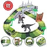 Dinosaur Toys, 206pcs Dinosaur Race Slot Cars Track Train with 2 Dinosaurs, Create a Dinosaur World Road Race Christmas Birthday Gift for Boys and Girls 3,4,5,6,7 Yeas Old and Up
