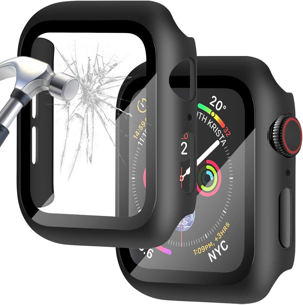 Falandi Black Hard Case Compatible with Apple Watch Series 6 / SE / 5/4, 40mm Case with Screen Protector, Matte Black Thin Hard Cover Bumper Tempered Glass Full Coverage Protective for iwatch, Black