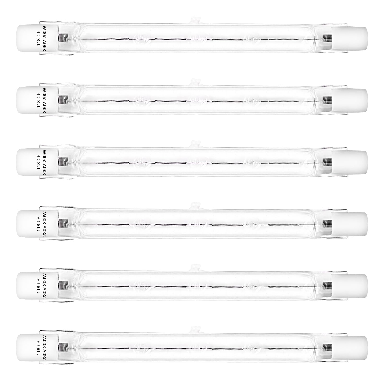 LedWekei Halogen Light Bulbs,T3 r7s Halogen Bulb 118mm 200w,J Type t3 Bulb Warm White 2700K Double Ended Halogen Light Bulbs for Work, Security, Landscape Lights, Floor Lamps(6 Pack)