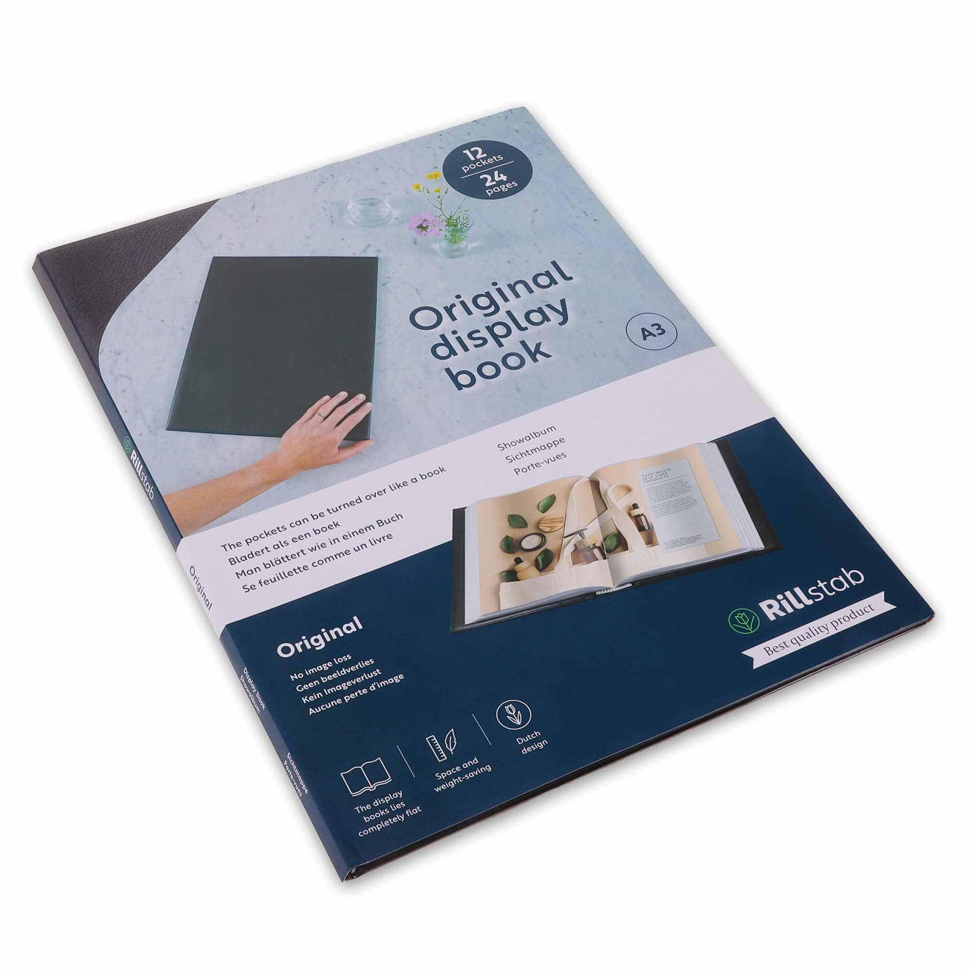 Rillstab Original Display Book (12 Transparent/Clear Pockets) | A3 Front Page Ring Binder Portfolio & Project Presentation Folder for Meetings & Conferences| Poly Clear Pocket Folder | Black | 99314