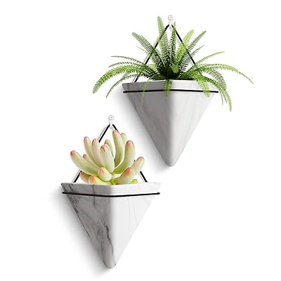 Buy Fairylavie 6 Hanging Planter 2 Pack Ceramic Geometric Wall Planters Plant Holder Container With Hooks For Indoor Outdoor Wall Decor Ideal Gift For Family Friends Online In Indonesia B092rztv79