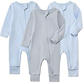 Aablexema 3-Pack Organic Cotton Baby Footless Pajamas with Mitten Cuffs, 2-Way Zipper Infant Romper Outfit
