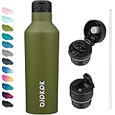 BJPKPK Insulated Water Bottle With Straw 25oz Stainless Steel Water Bottles With 2 Lids And Carry Handle Reusable Travel Metal Thermal Flask,Olive Green