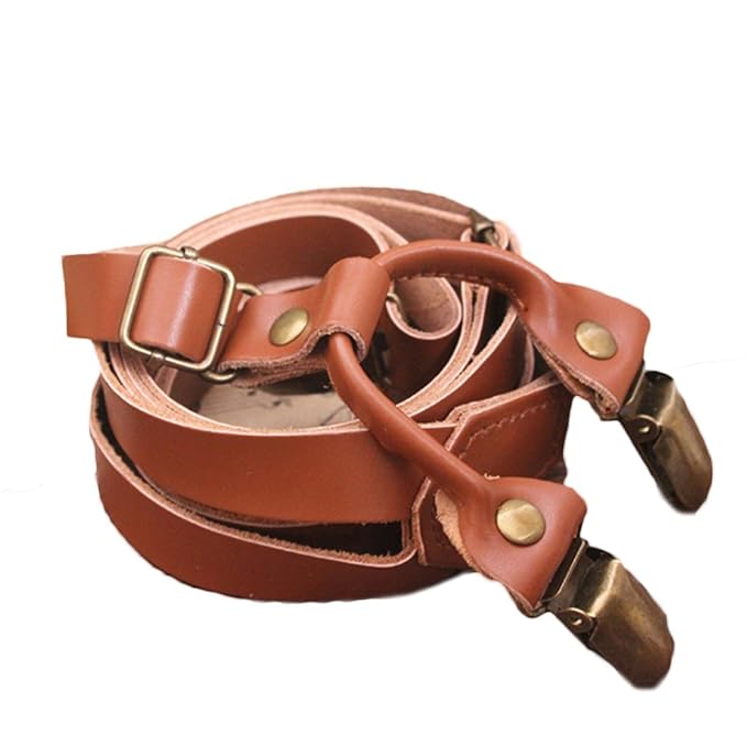 Mens Genuine Leather Suspenders Adjustable Buckle Strap Brown Amazon