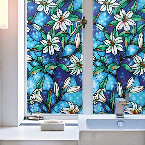 DondPO Wall Decal PVC Lily Static Window Film No Glue Removable Stained Glass Decal Art Nursery Decor
