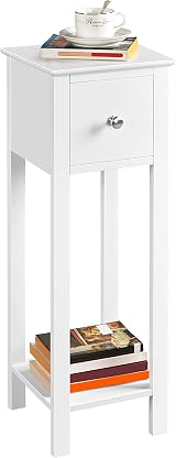 Yaheetech Wooden Slim Bedside Table Narrow Nightstand with Drawer White view 1