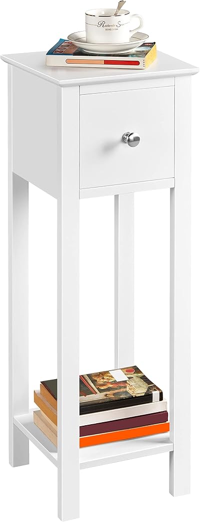 Yaheetech Wooden Slim Bedside Table Narrow Nightstand with Drawer White