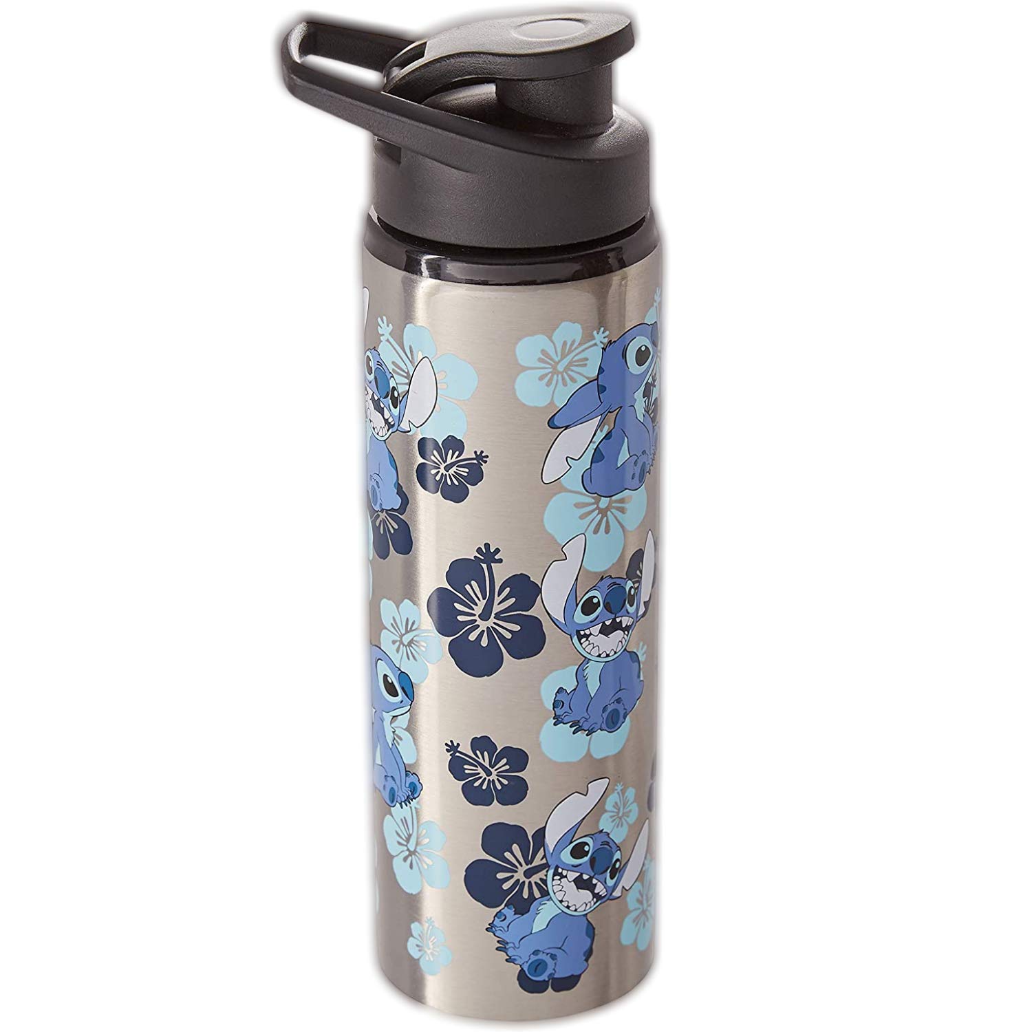 Silver Buffalo Lilo & Stitch 'Be Merry' 16oz Glass Tumbler - Bamboo Lid & Glass Straw, Holiday Themed
