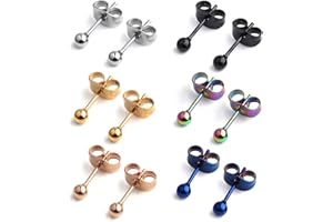 Ruifan 20G Mix Color Stainless Steel Ball Clear CZ Stud Earrings for Men Women Round 3-8mm 6-12Pairs