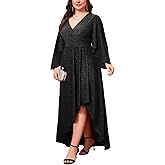 ZOMVA Plus Size 0X-4X Sparkly Glitter Formal Maxi A Line Dress Sparkle Wrap Handkerchief Sleeve Prom Cocktail Evening Gown