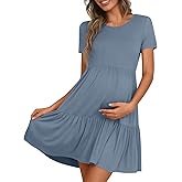 DreamGlee Women's Maternity Summer Short Sleeve Dresses Ruffle Tiered Swing Loose Fit Pregnancy Dress