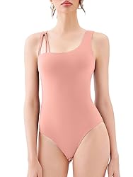 REORIA Women's Asymmetrical Shoulder Strap Bodysuit