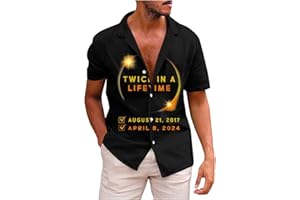 GENERIC Solar Eclipse Shirt 2024 Men Short Sleeve Graphic Letter Print Button Up Beach Shirts Relaxed Fit Wedding Shirts with Pocket
