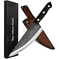 Nikos 8' High Carbon Steel Chef's Knife - Full Tang, Wood Handle, Razor Sharp, With Leather Sheath
