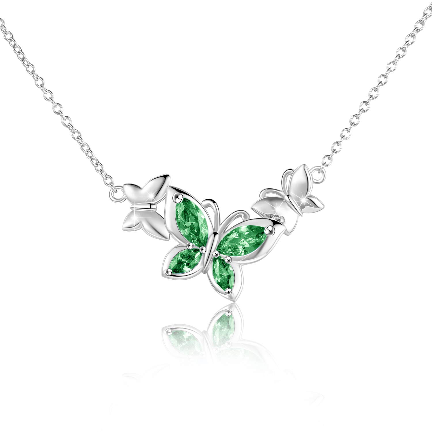 WINNICACA Butterfly Green Crystal Necklace Sterling Silver May Birthstone Pendant Jewellery Gifts for Women Teens Birthday