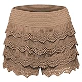 Women's Elastic Waist Tiered Crochet Lace Scallop Hem Casual Mini Shorts