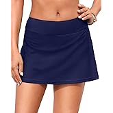 Mid Rise Swim Skirt - 2025 Bathing Suit Skirt with Built-in Bikini Bottom Waistband Skort Swimsuit Bottoms for Women