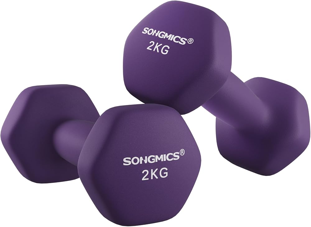 SONGMICS 2 x 2 kg Neoprene Dumbbells Hexagon Purple SYL64PL Set