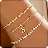 JIAOGE Valentines Day Gifts for Her Kids - Dainty Gold Bracelets for Women Personalized Gold/Silver Initial Bracelet Stack Stackable Rope Box Chain Tennis Bracelets for Girls Jewelry Set