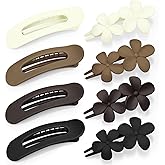 Obeoby 8 PCS Flat Hair Clips for Women, 2 Styles French Flat Claw Clips for Thin Thick Hair Girls Flowers Medium Hair Accessories (Coffee Black White)
