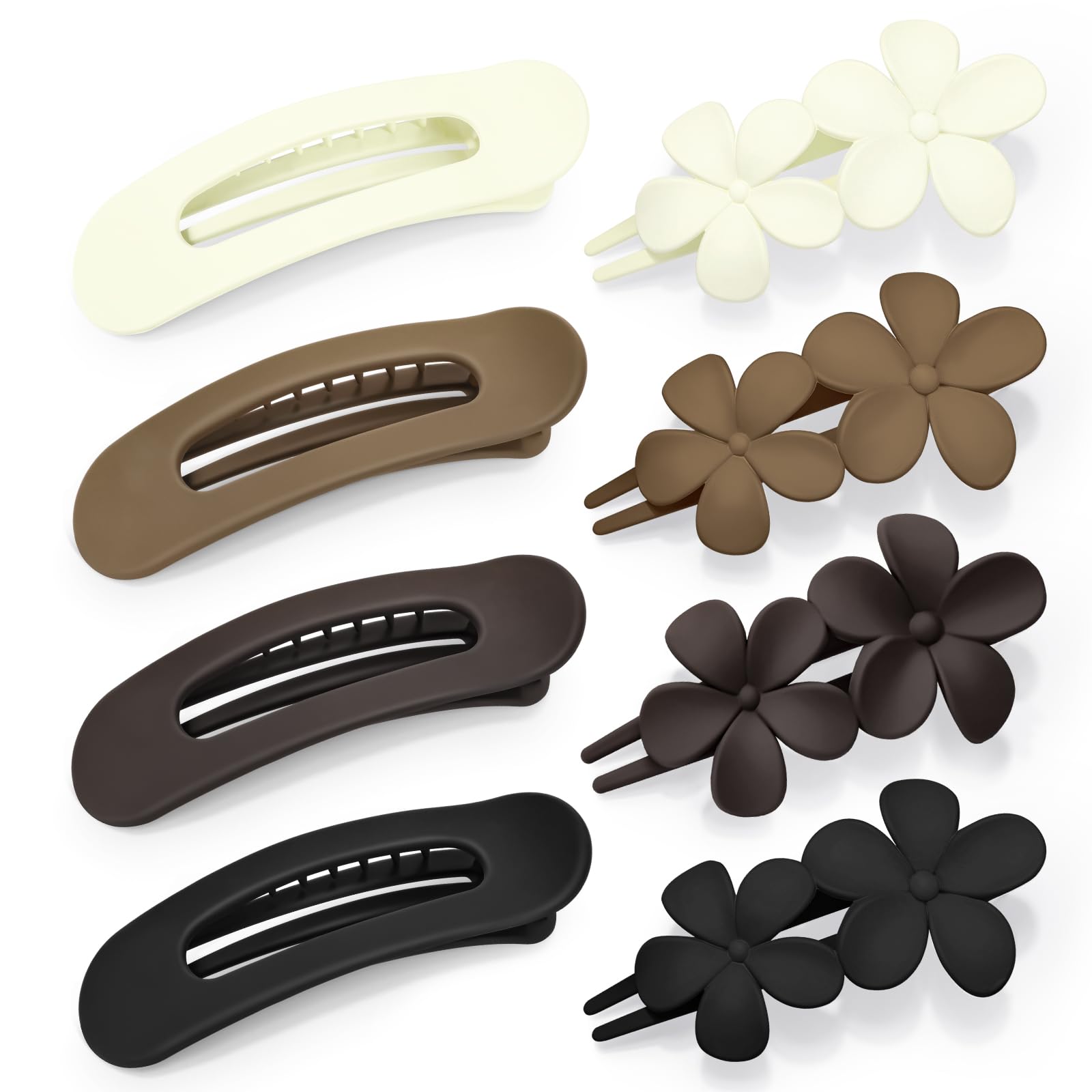 View 1 of *** ONLY FOUR***
Obeoby 8 PCS Flat Hair Clips for Women, 2 Styles French Flat Claw Clips for Thin Thick Hair Girls Flowers Medium Hair Accessories (Coffee Black White)