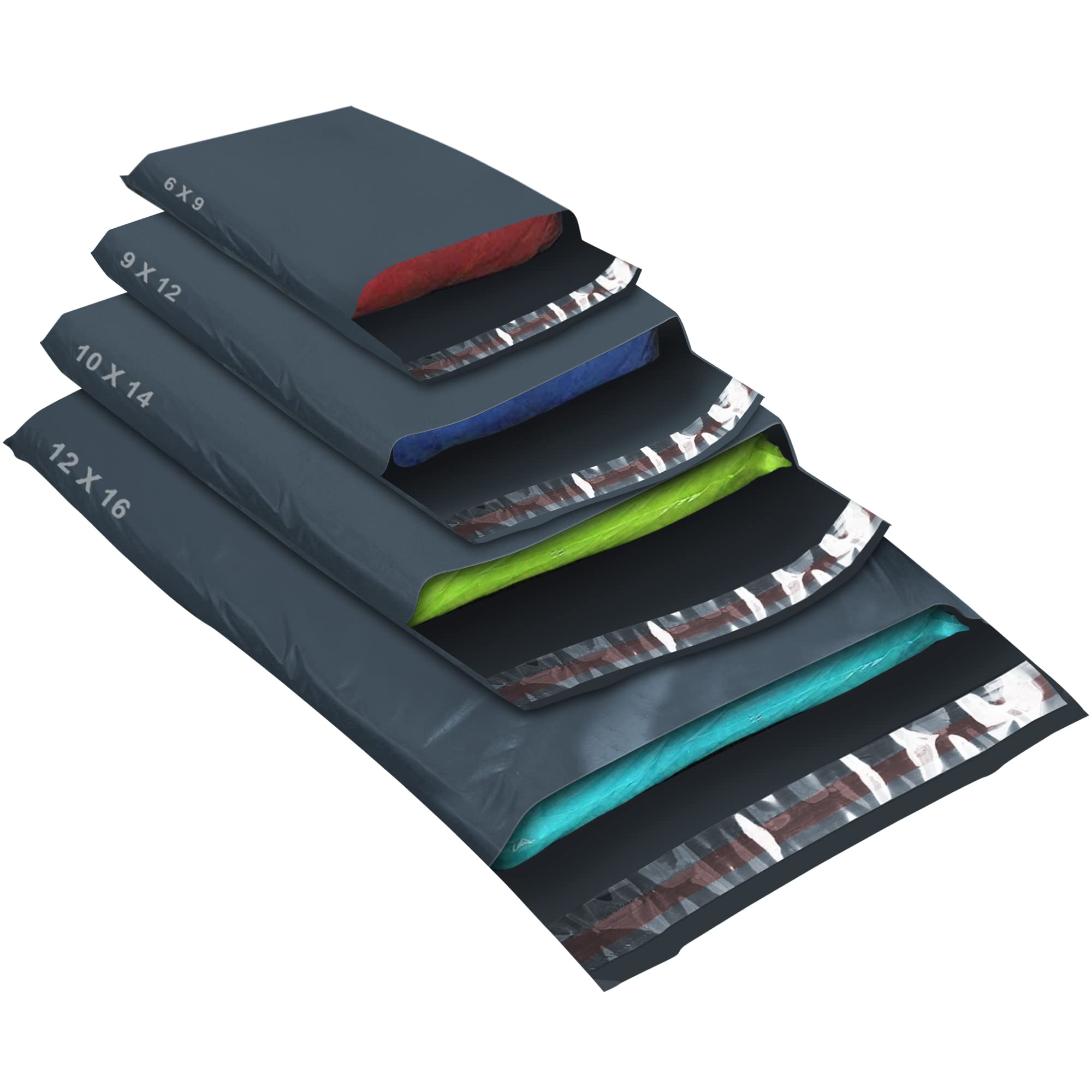 50 Mixed Size Grey Mailing Bags, Self Seal Strong Waterproof Poly Plastic Envelopes for Parcels, Packaging, Small, Medium, Large Mail, Shipping Courier Delivery Bags 4Sizes, Grey